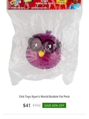 Vintage Ryan's World Bubble Pal Peck Squishy Toy - Purple